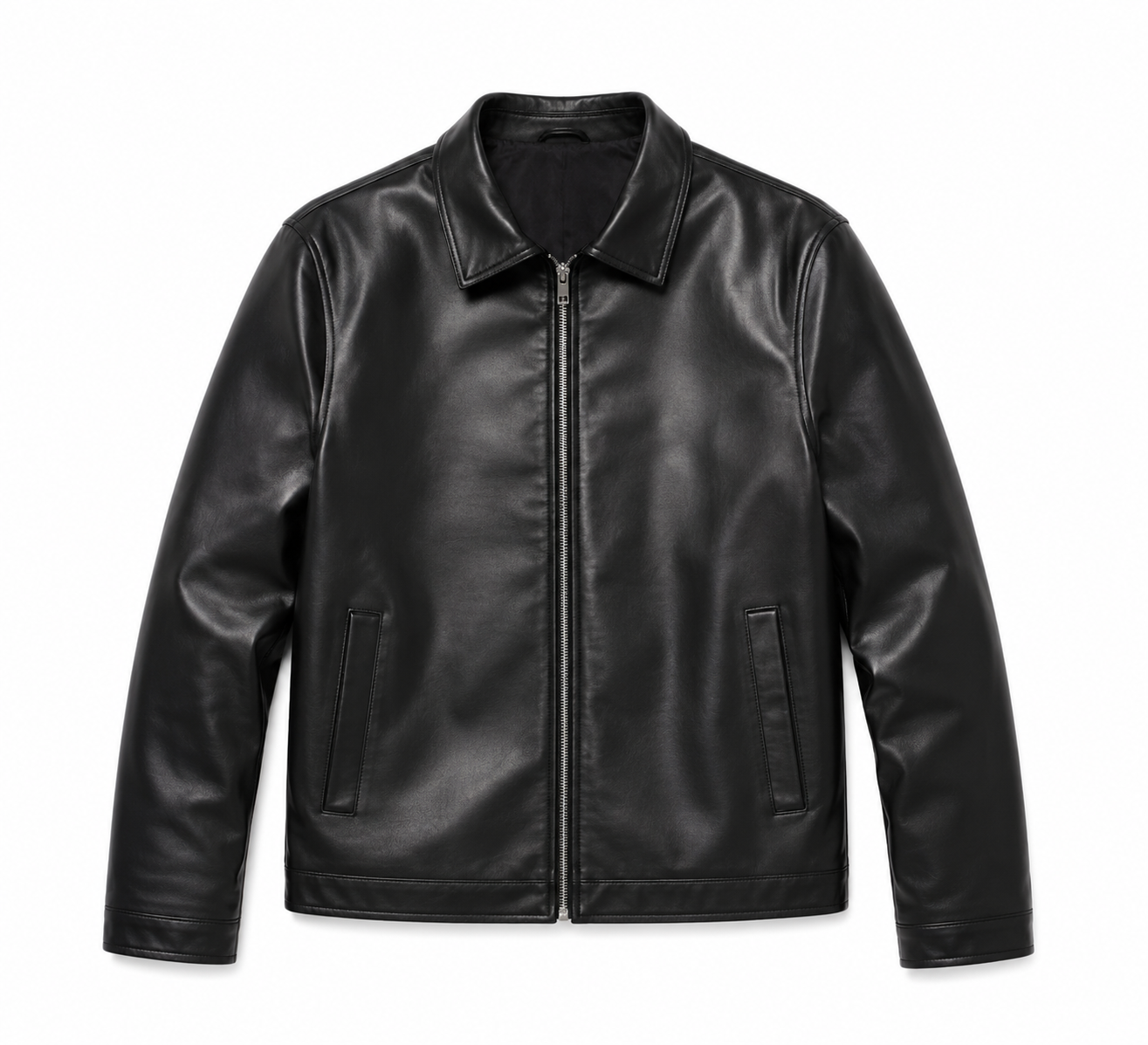 Brown Faux Leather Jacket – Classic Zip-Up Streetwear Jacket