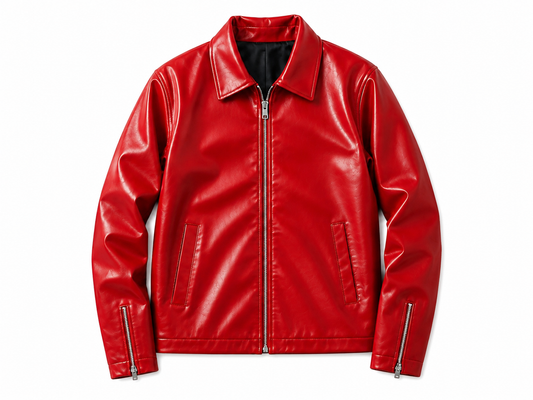 Men's Classic Red Leather Zip-Up Jacket