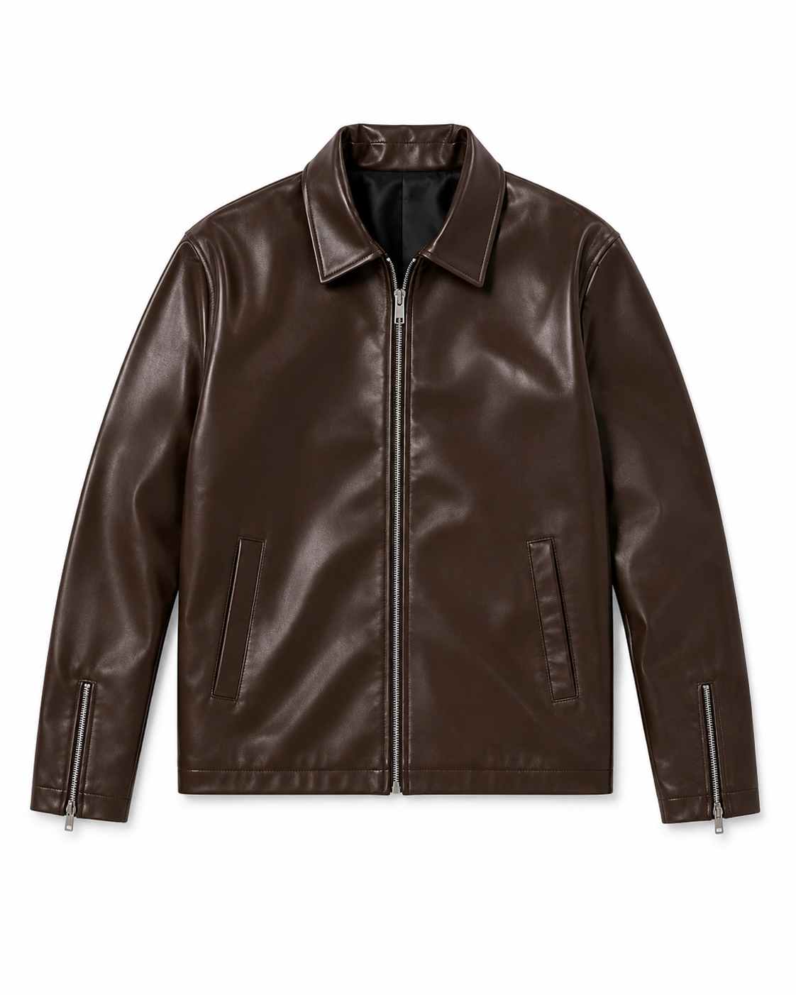 Men's Brown Faux Leather Zip-Up Jacket | Classic Regular Fit