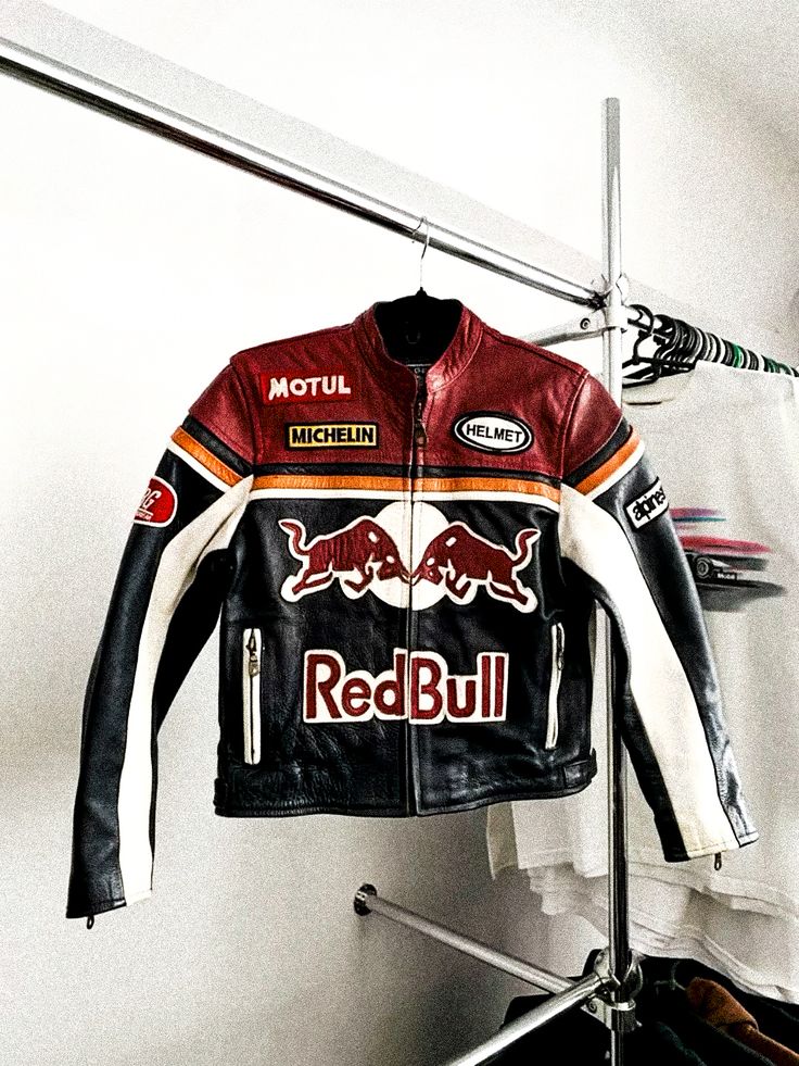 Red Bull Racing Inspired Leather Jacket – Red, Black & White Motorsport Streetwear