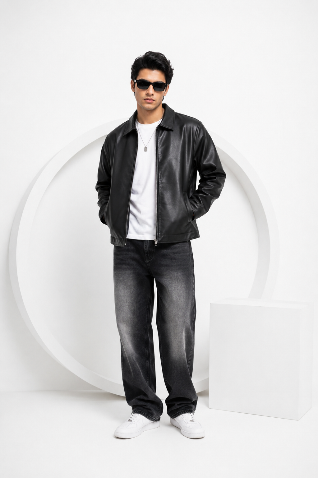 Brown Faux Leather Jacket – Classic Zip-Up Streetwear Jacket