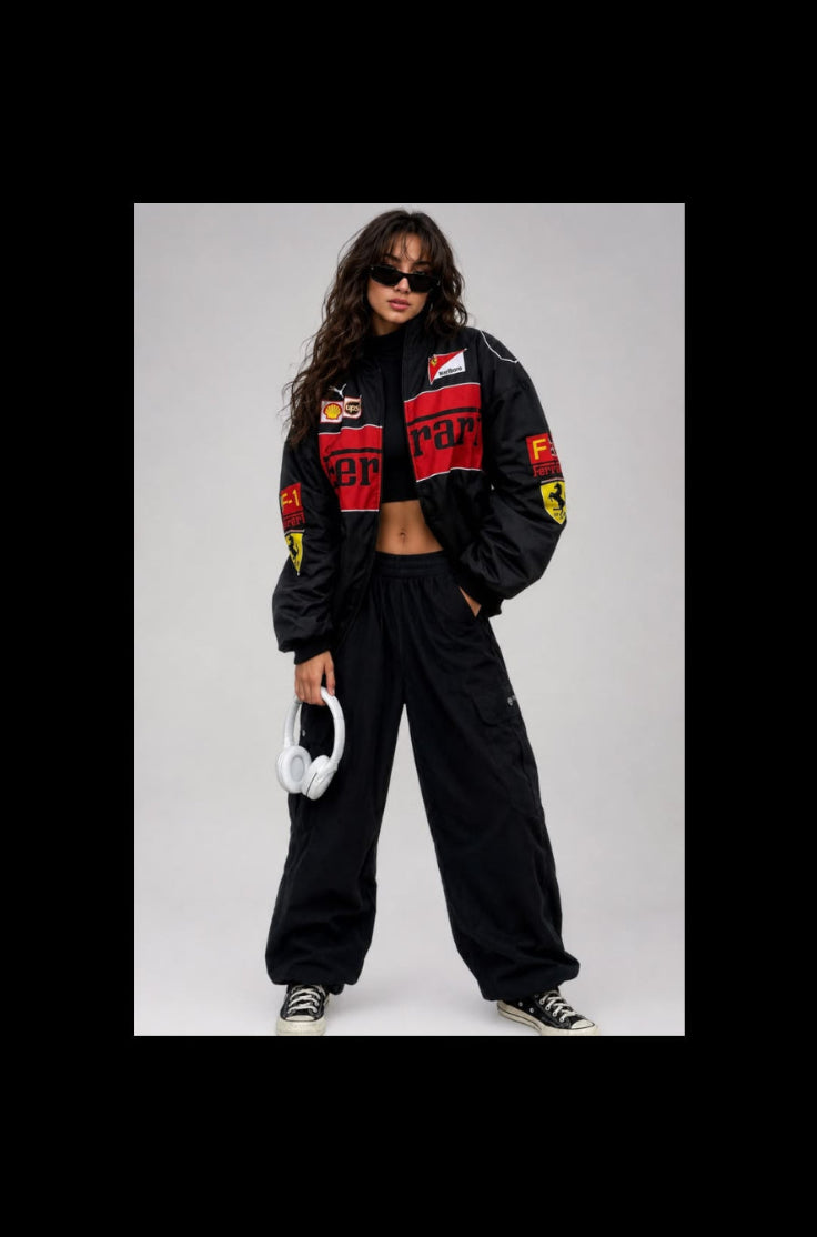 F1 Black & Red Ferrari Racing Puffer Jacket
