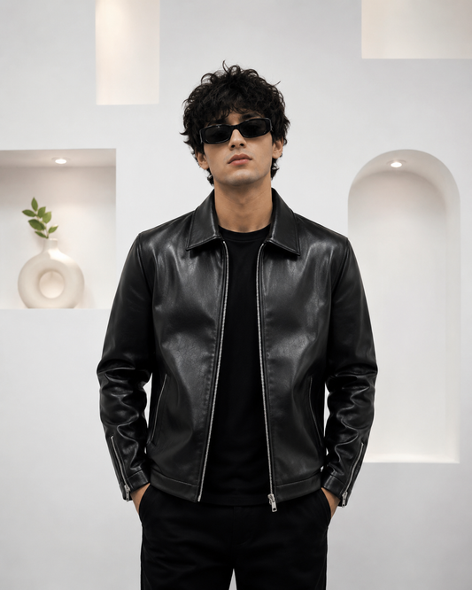Black Leather Zip-Up Jacket – Premium Style