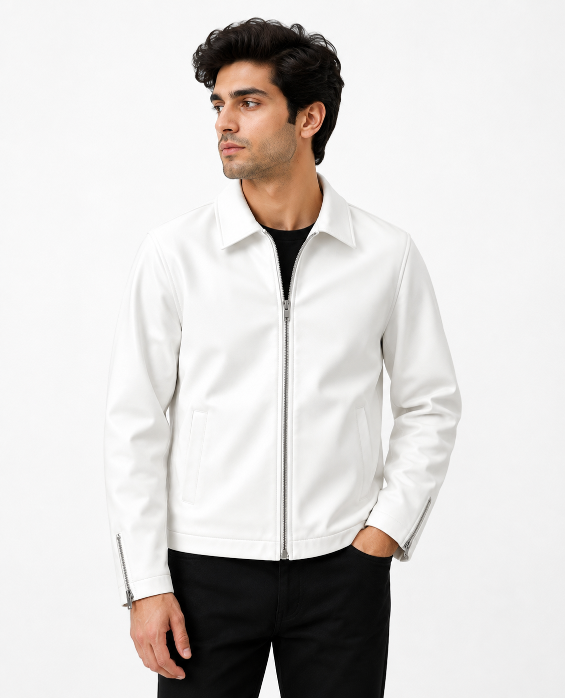 Premium White Leather Jacket – Unisex Streetwear