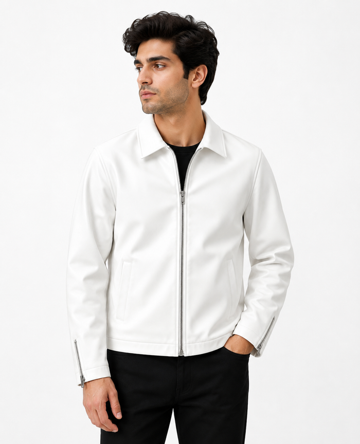 Premium White Leather Jacket – Unisex Streetwear