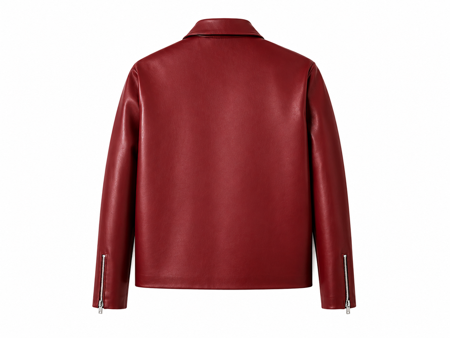 Burgundy Faux Leather Jacket – Oversized Zip-Up Streetwear Jacket