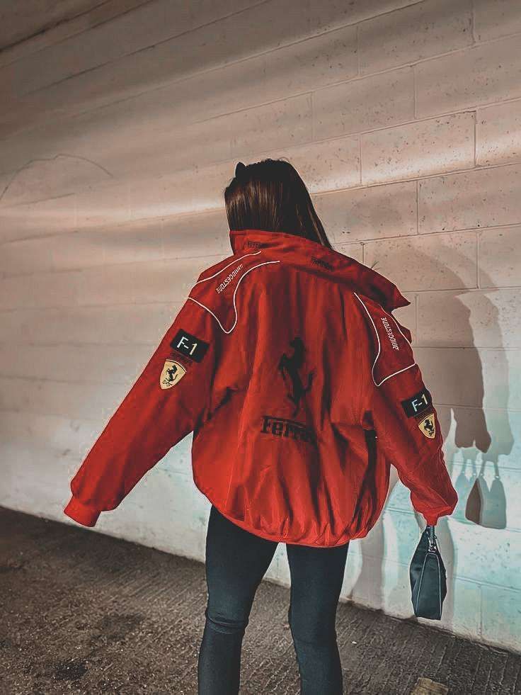 🏎️ Red Ferrari printed  Racing Jacket – Motorsport Inspired Streetwear