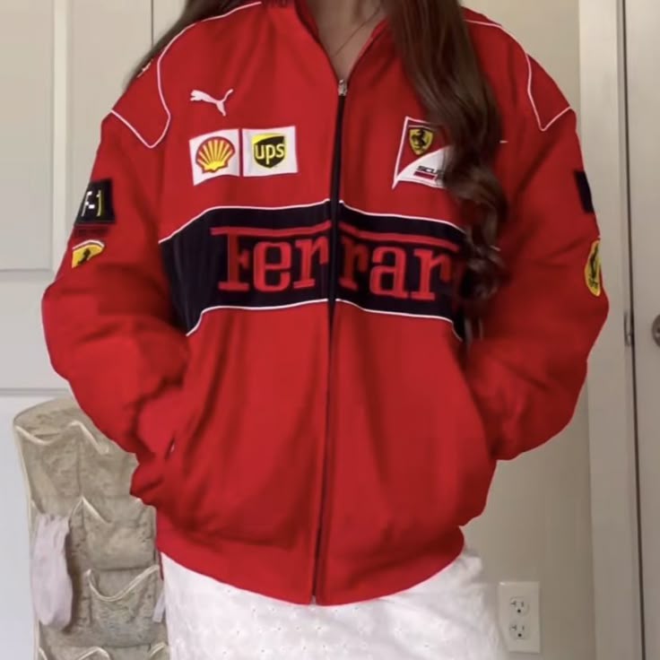 🏎️ Red Ferrari printed  Racing Jacket – Motorsport Inspired Streetwear