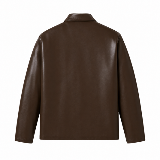 Men's Brown Faux Leather Zip-Up Jacket | Classic Regular Fit