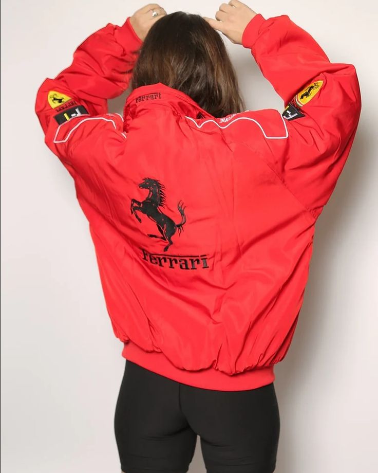 🏎️ Red Ferrari printed  Racing Jacket – Motorsport Inspired Streetwear