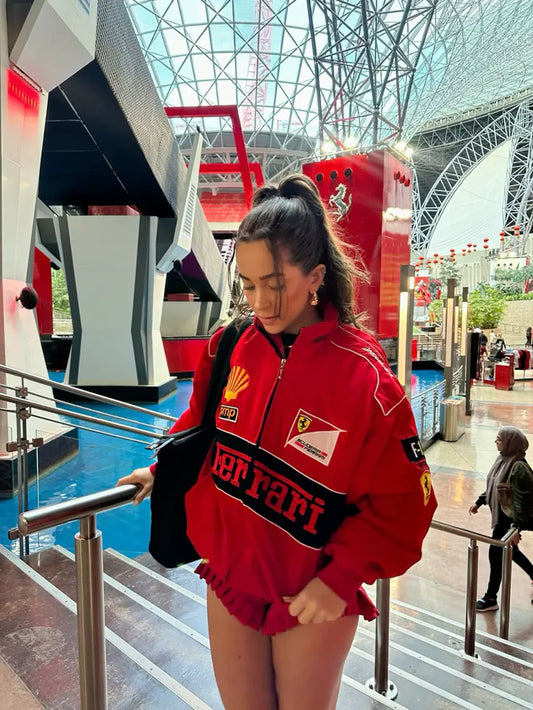 🏎️ Red Ferrari printed  Racing Jacket – Motorsport Inspired Streetwear
