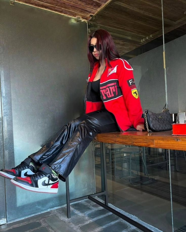 🏎️ Red Ferrari printed  Racing Jacket – Motorsport Inspired Streetwear